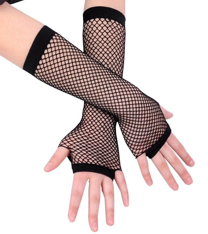 Ayliss 2 Pairs Long Short Fishnet Gloves 80s, Black, One Size - Image 1